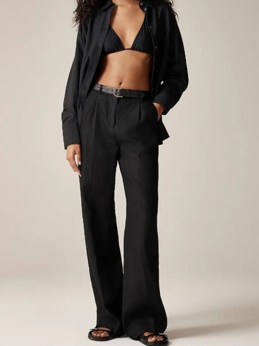 J.Crew Wide Leg Essential Pants in Linen - Black